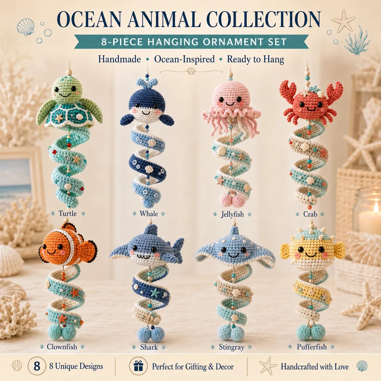β³ Last Day 49% OFF β π Beginner-Friendly Ocean Animal Spiral Crochet Hanging Ornament Kit | Complete Kit with All Tools & Step-by-Step Guide Included π