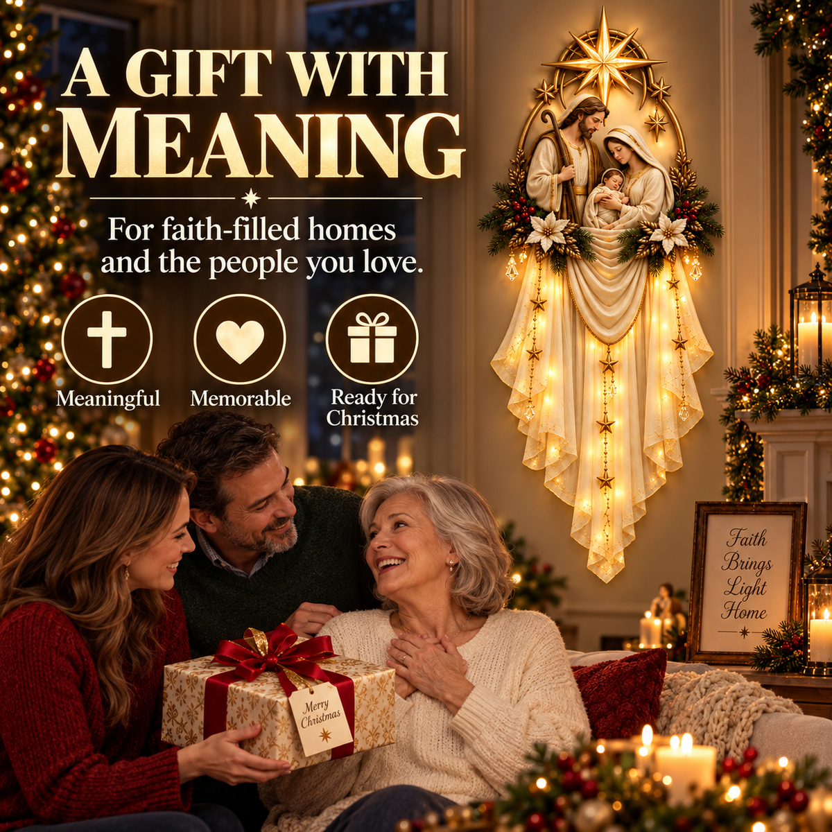 ✝️ Last Day 49% OFF✨Holy Family Star Veil Cascade™ – Lighted Nativity Christmas Wall Decor