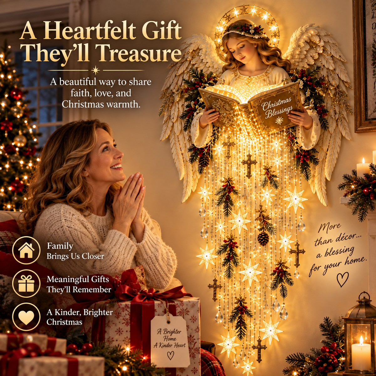 👼 Christmas Blessing Angel Starfall Wall Light™✝️ – Lighted Faith Christmas Decor