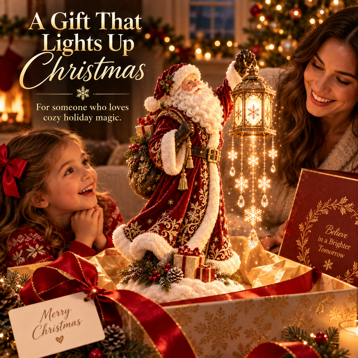 🎅 Santa’s Magic Lantern Snowfall™✨ – Lighted Christmas Tabletop Decor