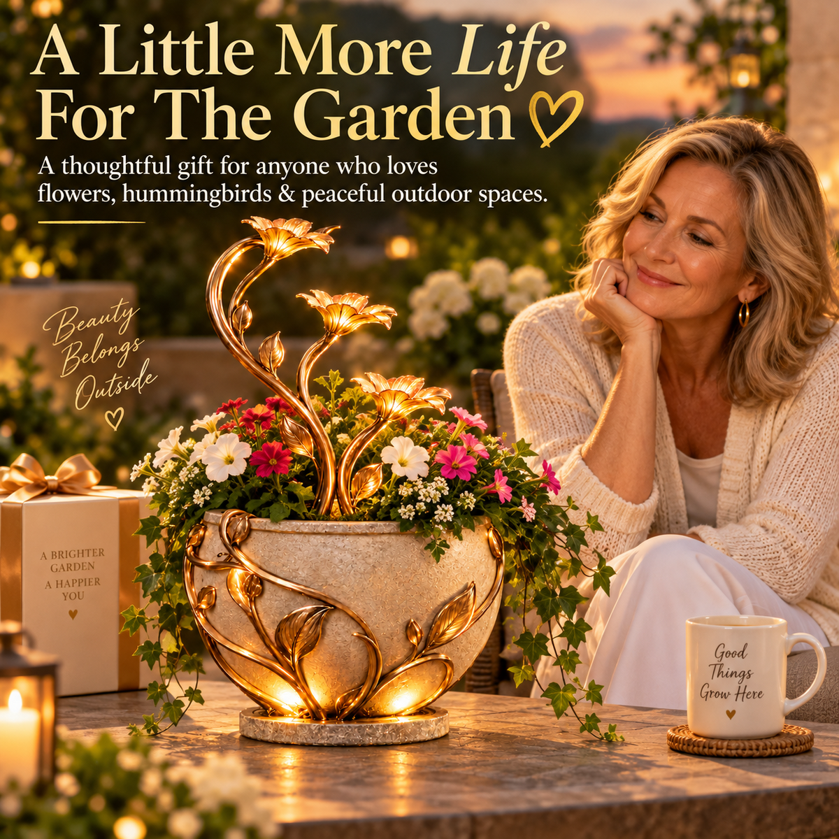 🌺 Golden Lily Cascade Planter ✨– 3-in-1 Lighted Waterfall Flower Pot