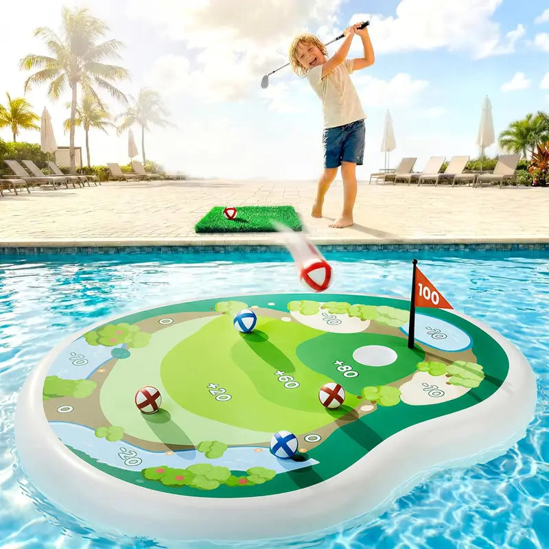 🏌️Inflatable Golf Pool Toys, Fun Swimming Pool Game, Floating Water Chipping Green W/Sticky Balls