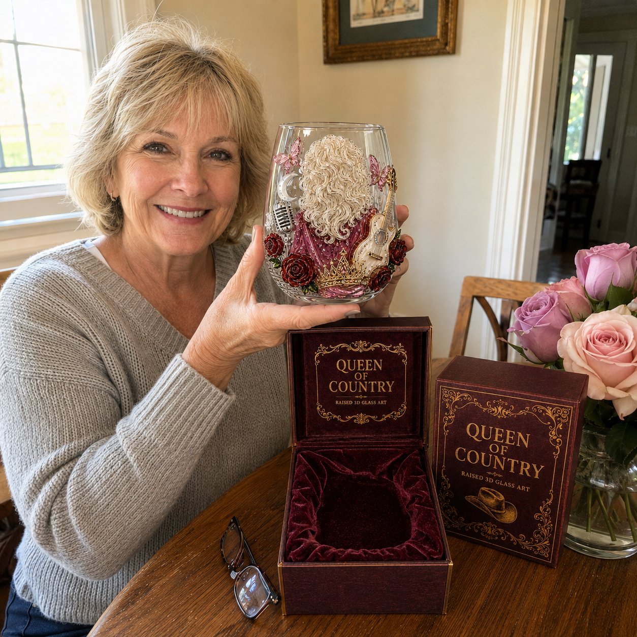 ๐ค Queen of Country 1946โ2026 3D Glass Collection | 8 Dolly-Inspired Country Designs with Raised Guitars, Butterflies, Boots, Florals & Vintage Music Details ๐ธโจ