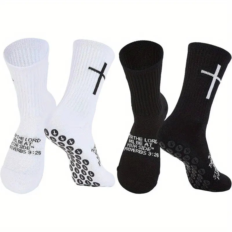 🧦✝️Anti-slip Football Socks Bible Verse Cross Soccer Socks ⚽ for Youth Men Women