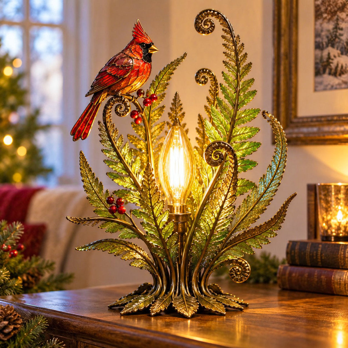 ❤️ Last Day 50% OFF✨-🐦Cardinal Garden Glow Lamp for Vintage Bird & Botanical Home Decor 🌿