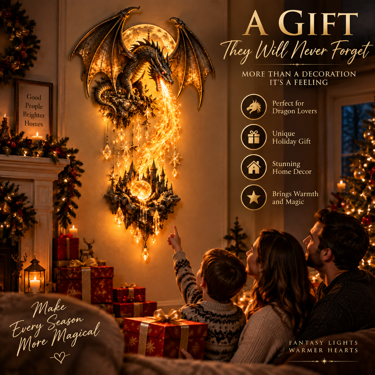 🔥 Last Day 49% OFF – 🐉 Dragonfire Moonlight Wall Lamp | Enchanted Fantasy Castle Decor 🌙