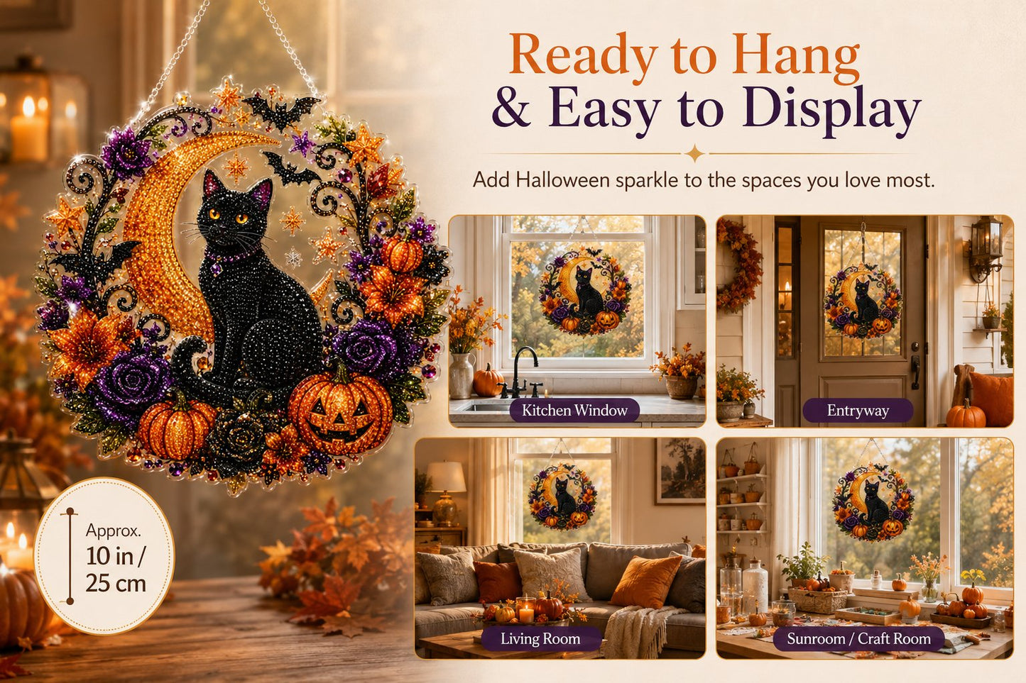 🐈⬛🎃Halloween Black Cat Moon Diamond Art Hanging Ornament Kit