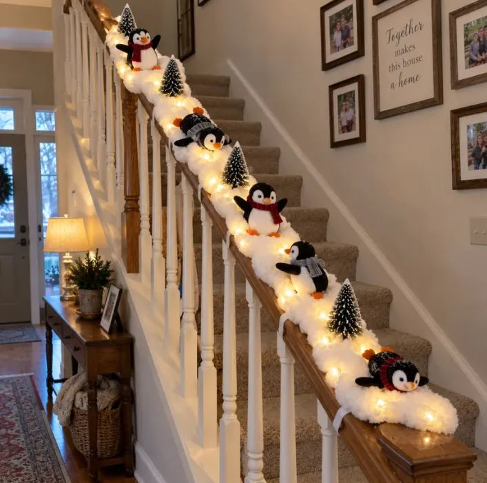 Penguin Christmas Stair Snow Decor