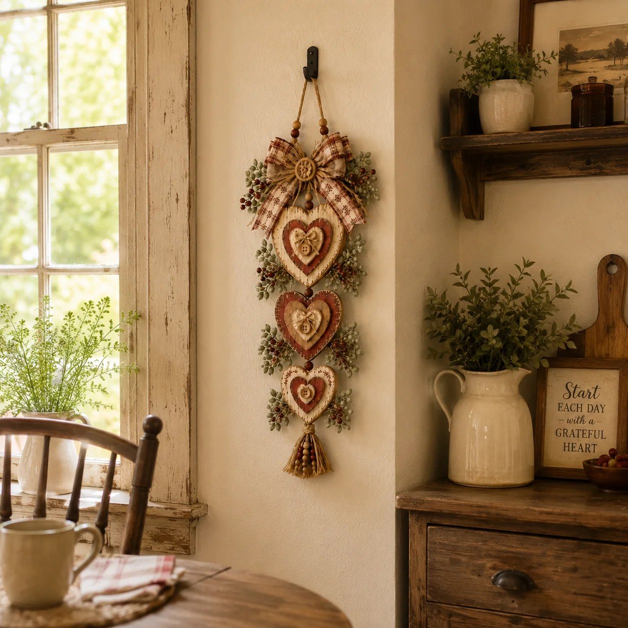 đđ¤Vintage Farmhouse Layered Heart Wall Hanging