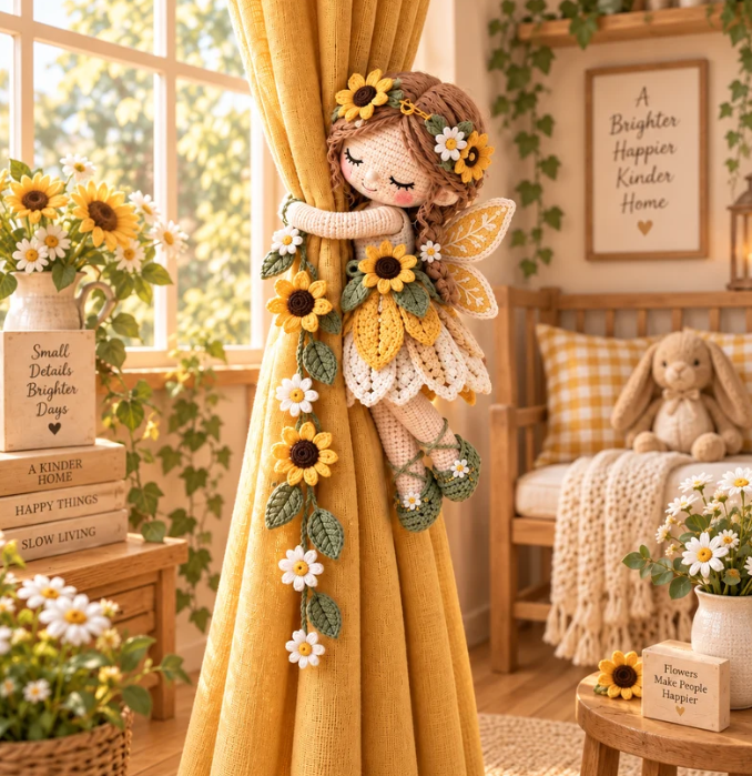 🌸Fairy Hug Crochet Curtain Tiebacks – 5 Magical Little Fairies to Hold Your Curtains & Brighten Your Day