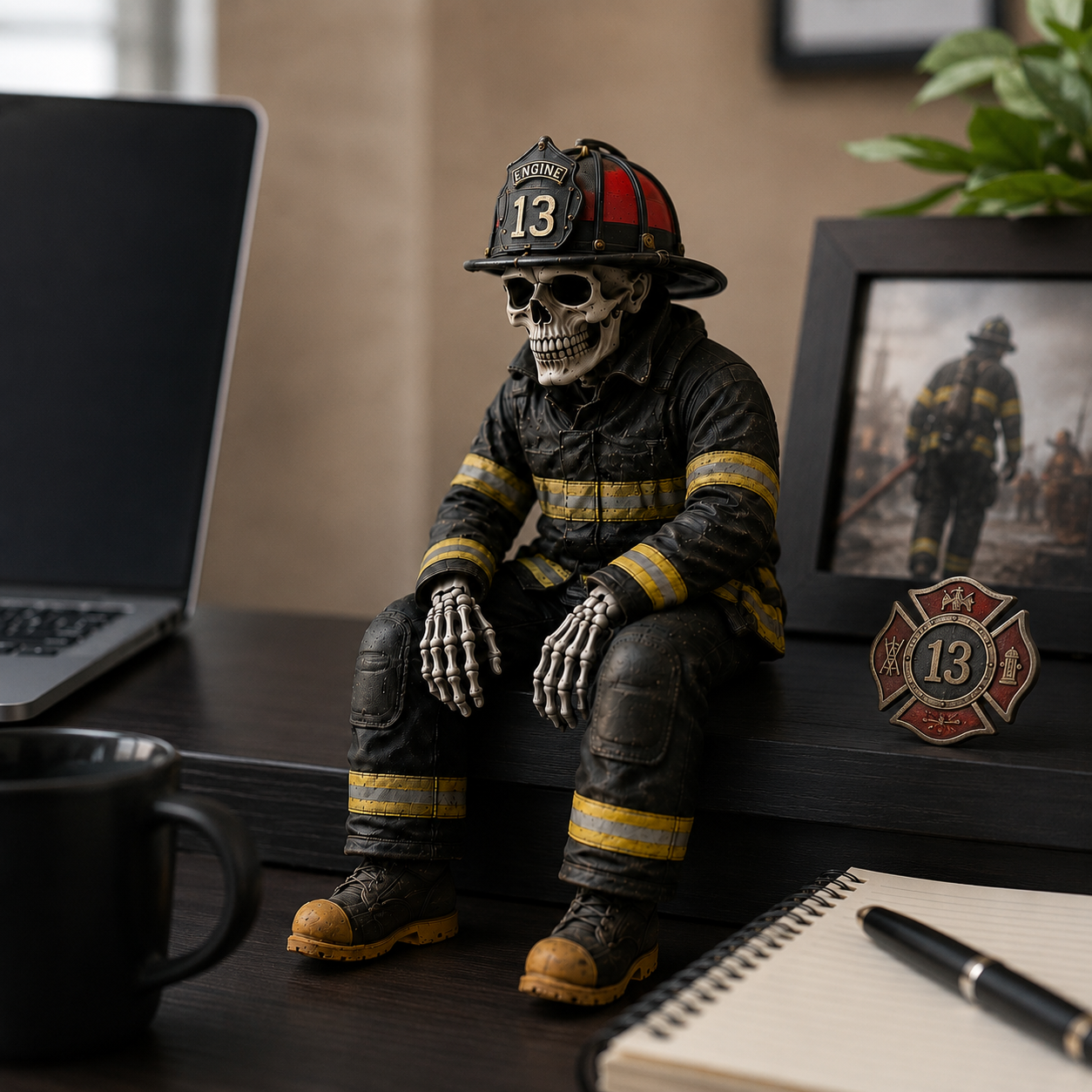 Firefighter Skeleton Shelf Sitter
