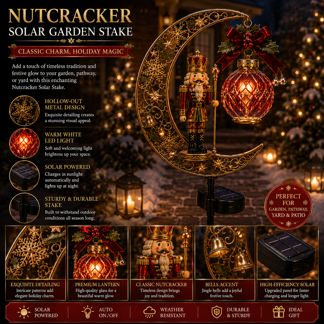 🔥LAST DAY 50% OFF -Solar Christmas Crescent Garden Light 🎄✨
