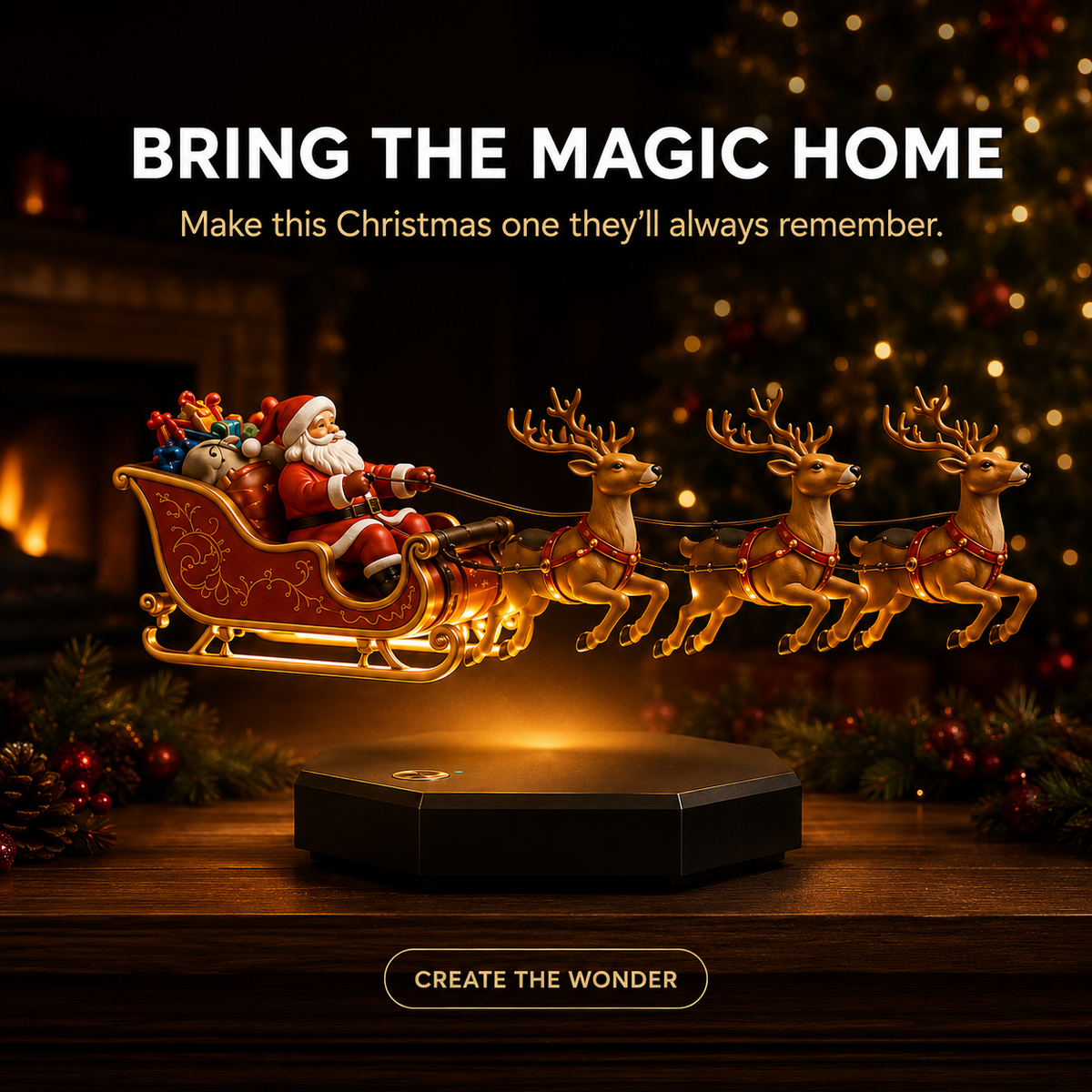 🎅🛷Floating Santa Sleigh with 3 Reindeer-Magnetic Christmas Magic