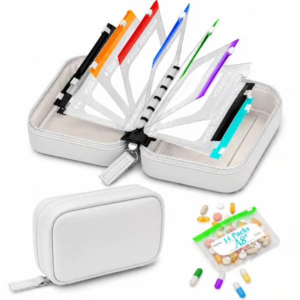 đ A8 Waterproof Pill Organizer â 14 Large Zippered Pouches for A8 Binder