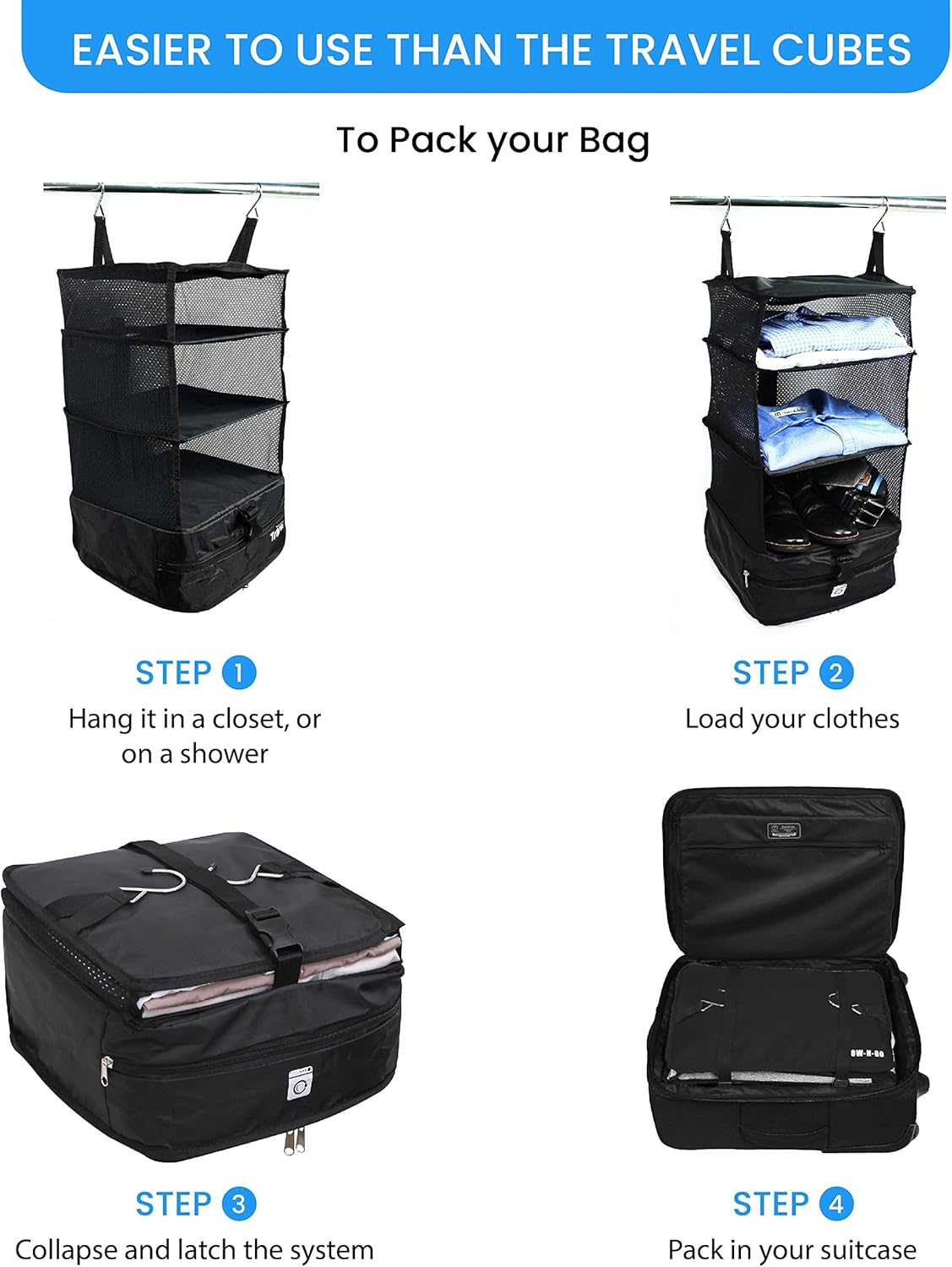 Packing Organizer for Luggage, Portable Hanging Travel Shelves