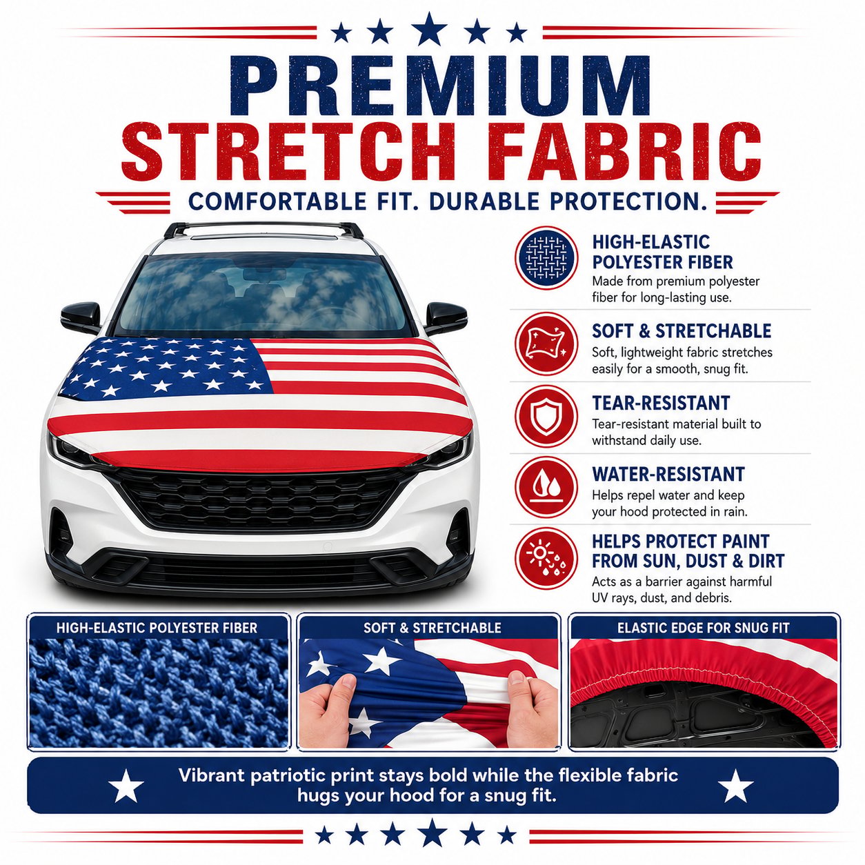 Universal American Hood Flag Cover 🔥 Fits Most Cars, SUVs & Pickups🦅