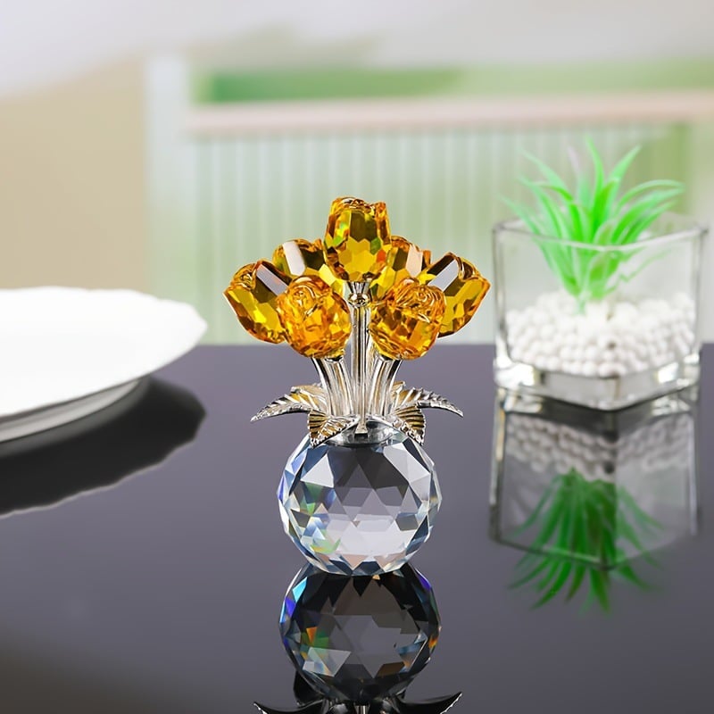 🏆Valentine's Day Hot Sale 49% OFF❤️ Crystal Colorful Rose Flower Collectible Figurine with Vase