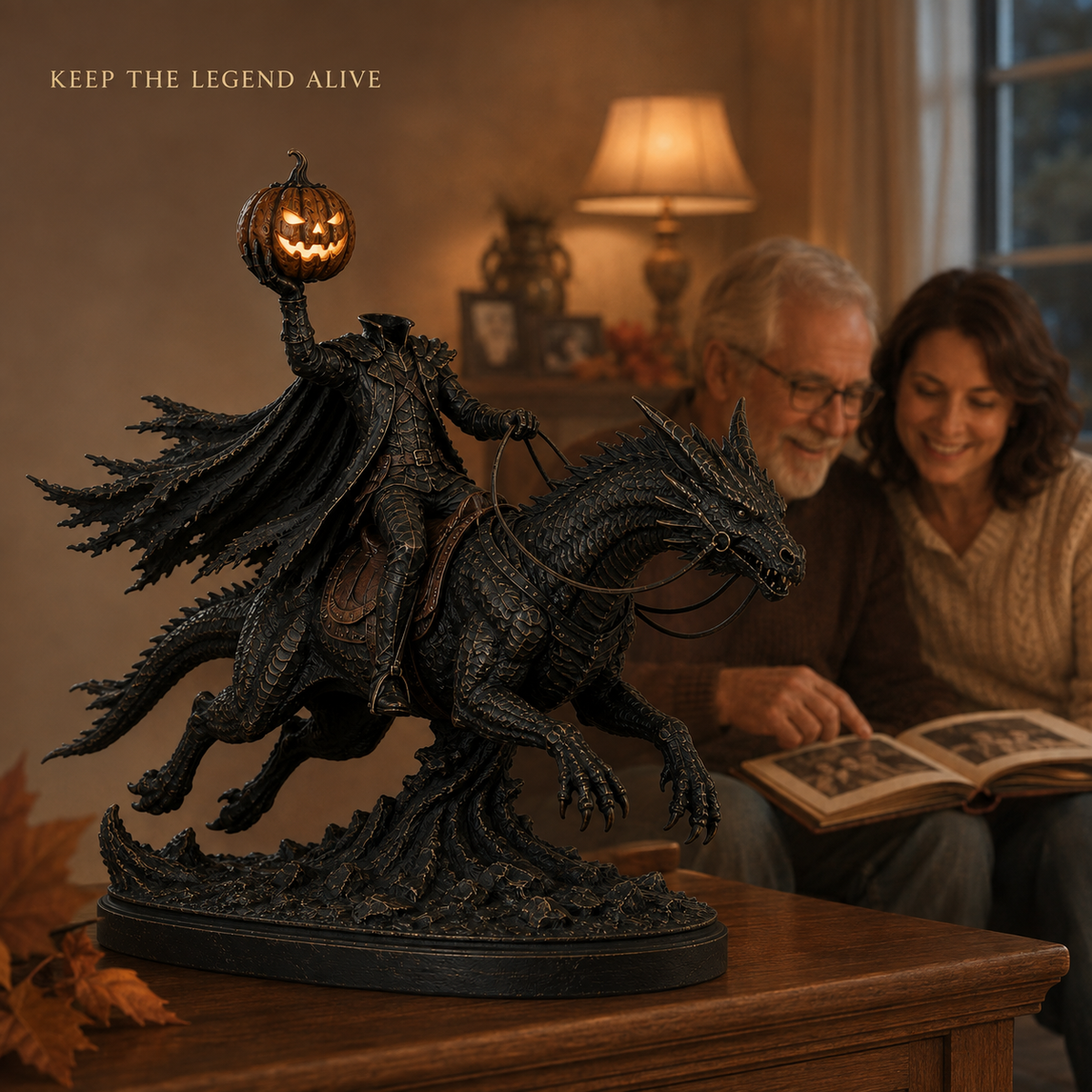 π Headless Horseman on Dragon Statue β Gothic Halloween Figurine & Dark Fantasy Home Decor