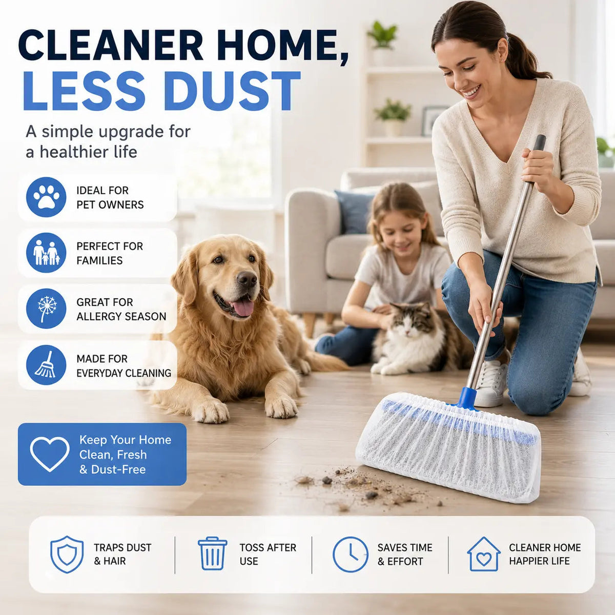 🧹✨100 PCS-Disposable Broom Dust Covers – Catch Dust & Hair as You Sweep!🍀