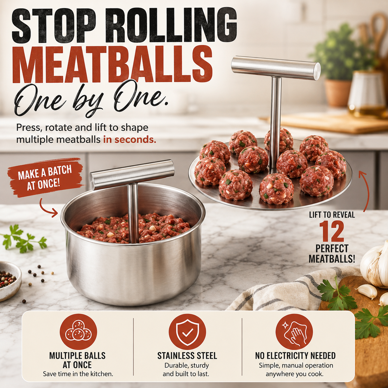 🥩Meatball Maker Spoon – Stainless Steel, Non-Stick, Perfect Homemade Meatballs