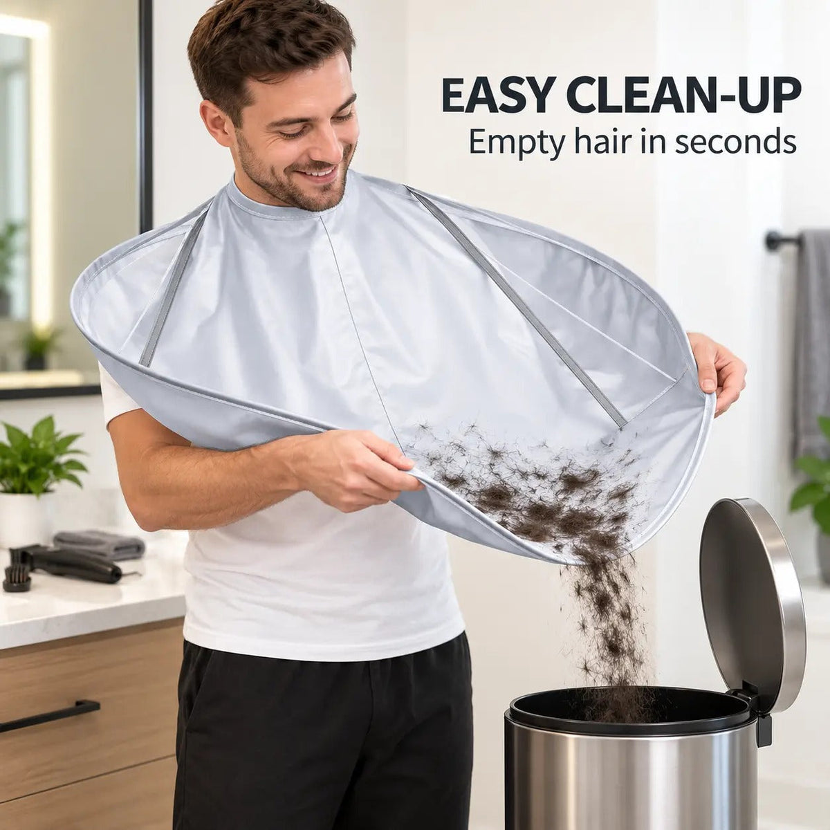 ✂️ Foldable Hair Catch Cape – Memory Steel Ring for Instant Mess-Free Grooming 🌀