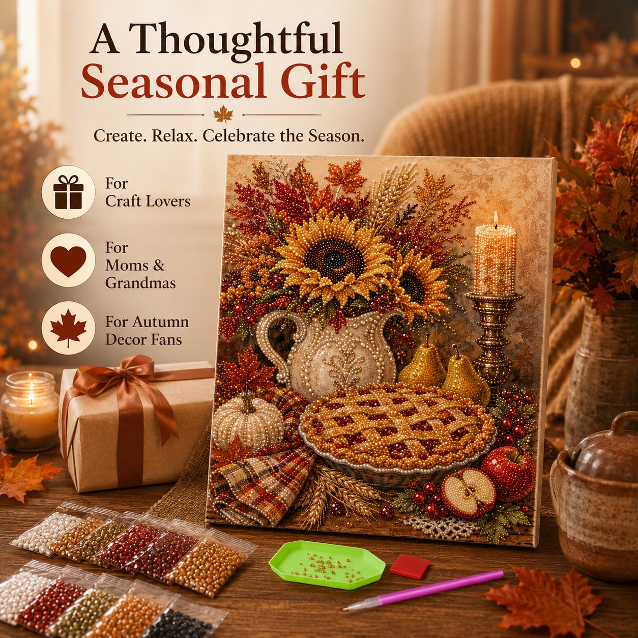 🍂 LAST DAY 49% OFF – Premium 3D Pearl Autumn & Thanksgiving Diamond Painting Art Kit | Luxury Flocked Canvas with Scratch-Resistant Non-Fading Pearl Beads DIY Fall Harvest Decor 🍁🦃💎
