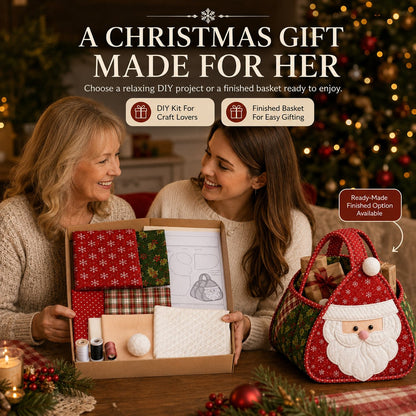 ⏳ Last Day 49% OFF – 🎄 Christmas Character Quilted Carry Basket | Padded Patchwork Fabrics, Layered Appliqué & Soft Carry Handle in DIY Kit or Ready-Made Styles 🎁✨