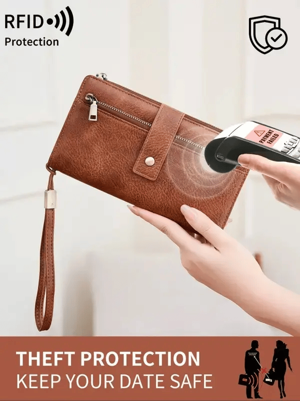 🔥Last Day 49% OFF-Women's long wallet, stylish clutch, elegant solid color RFID blocking leather wallet