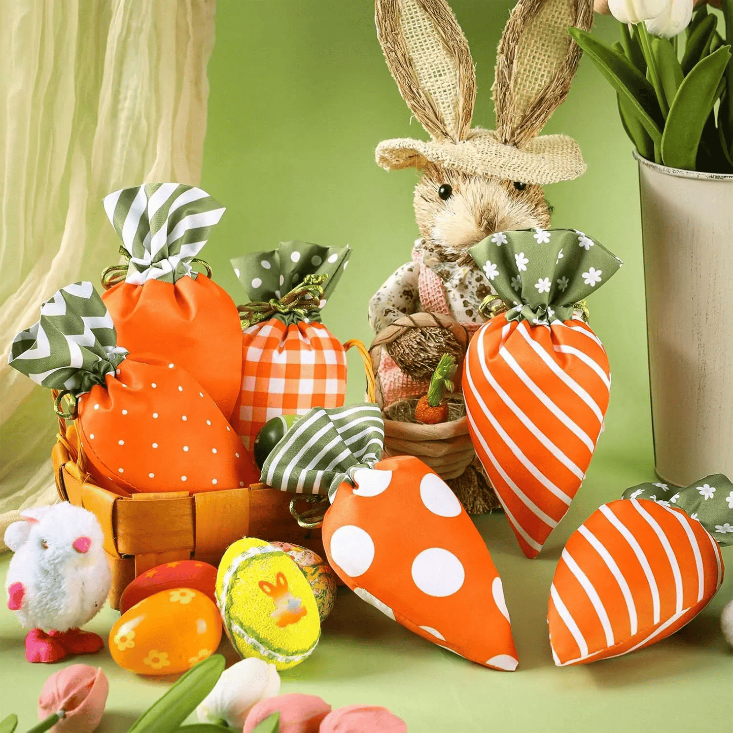 8/12/24Pcs Easter Carrot Drawstring Bags, Candy Gift Bags for Party & Egg Hunt