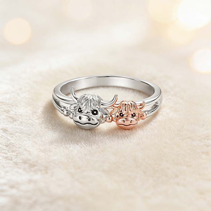 🏆Last Day Promotion 49% OFF 💕 ✨ Handcrafted Highland Cow 925 Sterling Silver Adjustable Ring