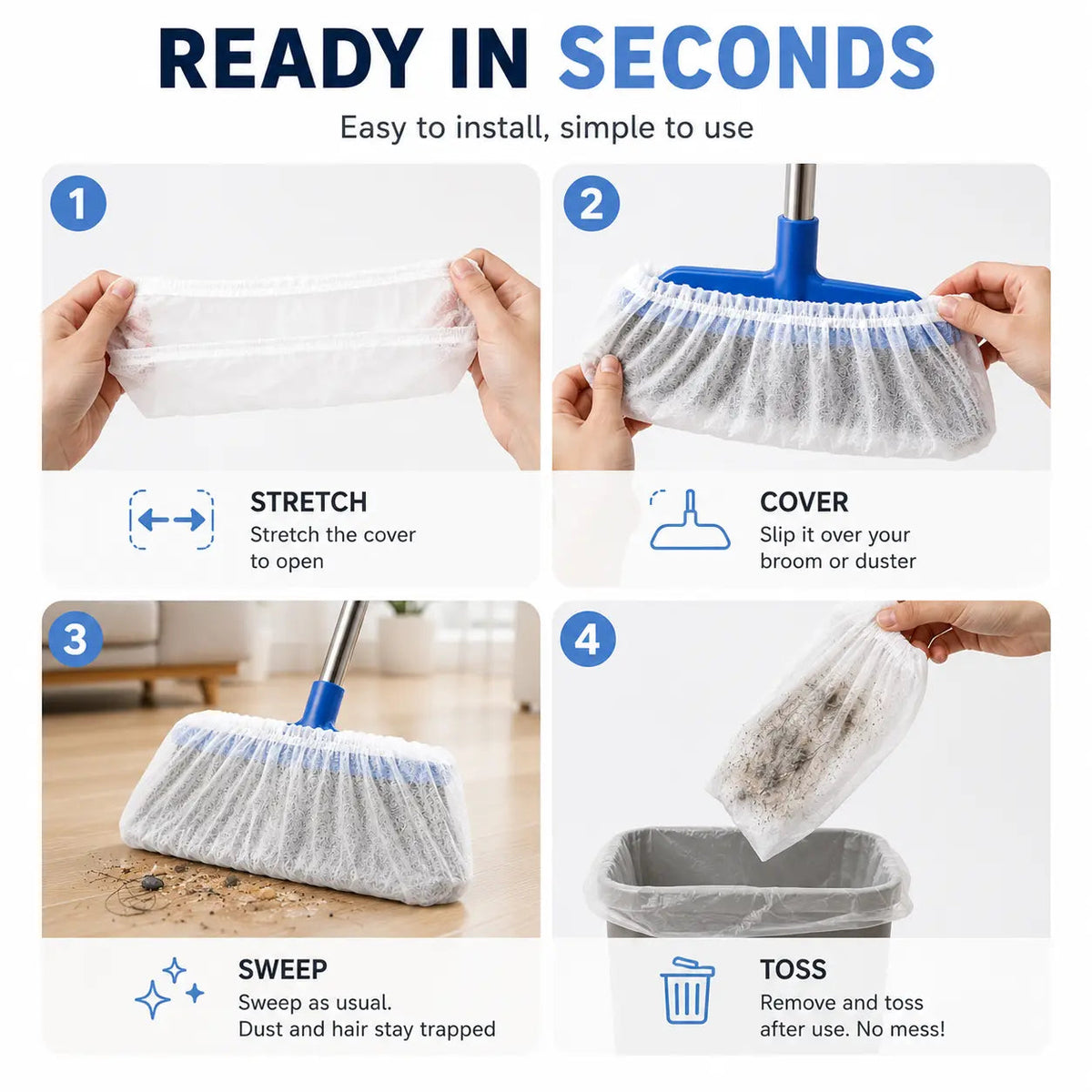 🧹✨100 PCS-Disposable Broom Dust Covers – Catch Dust & Hair as You Sweep!🍀