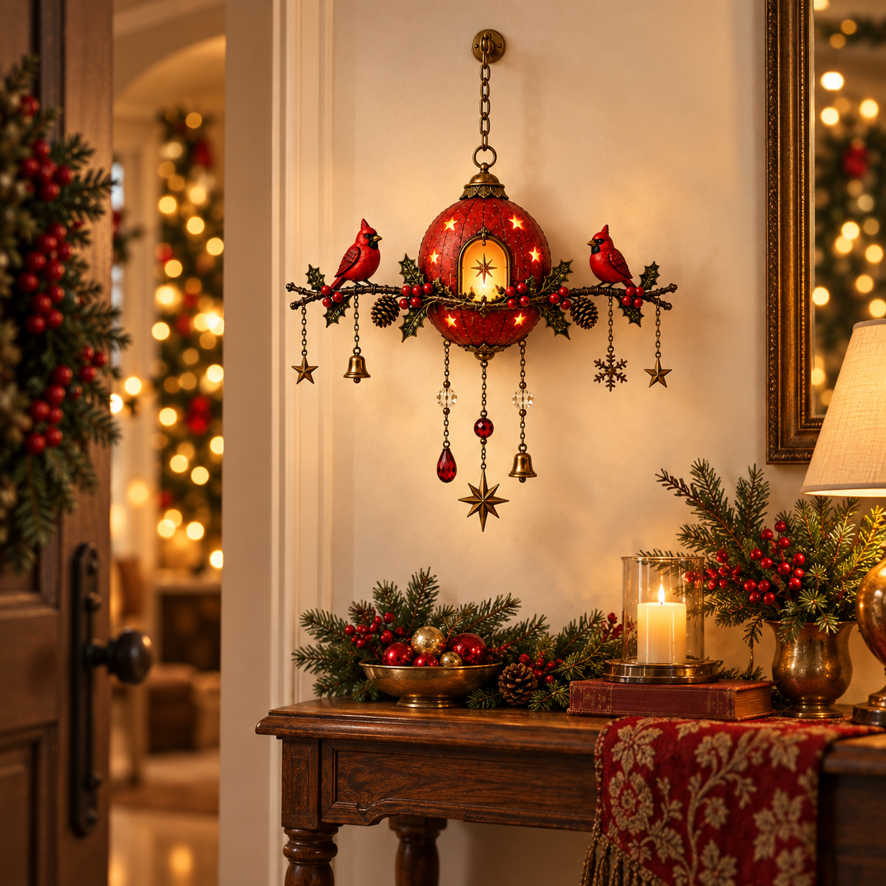 Cardinal Christmas entryway wall decor