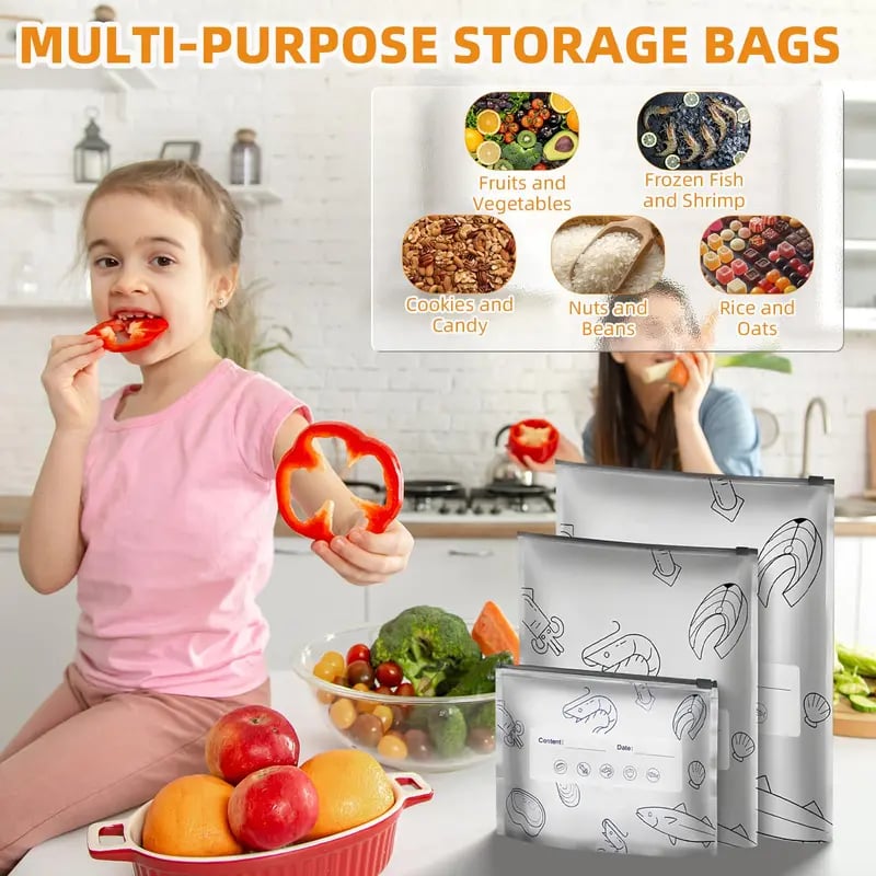 ⚡2026 New Reusable Aluminum Foil Seal Bags – Vacuum Zipper, Label & Stand-Up Design for Fruits, Veggies & Meat