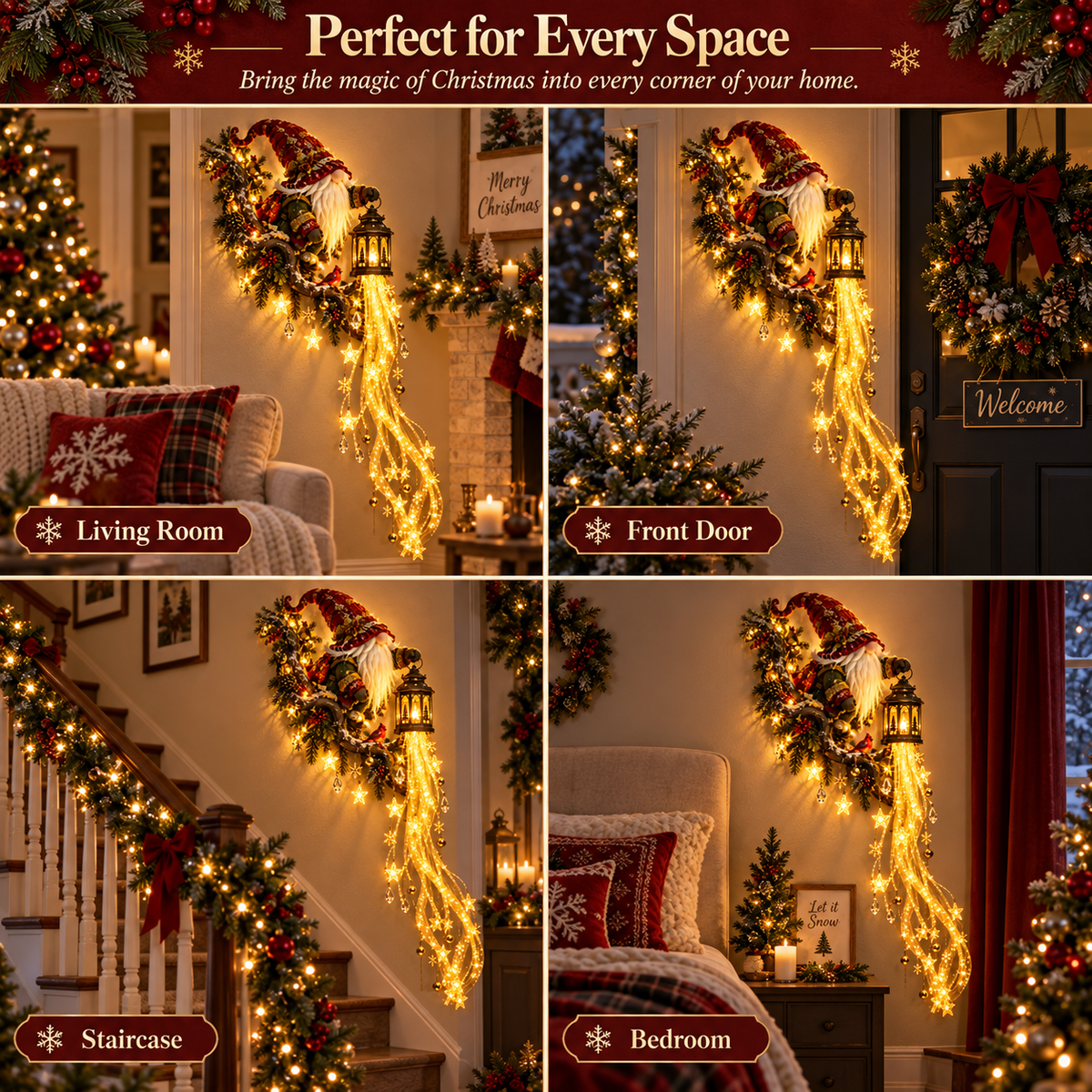 🔥 Last Day 49% OFF🎄 Gnome Lanternfall Wall Light™ – Long Cascading Christmas Wall Decor 🏮