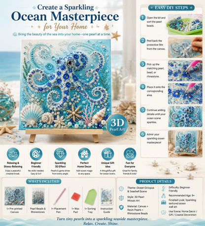 🌊Ocean Theme Pearl Art DIY Kit | 3D Sparkling Coastal Wall Decor 🐚✨