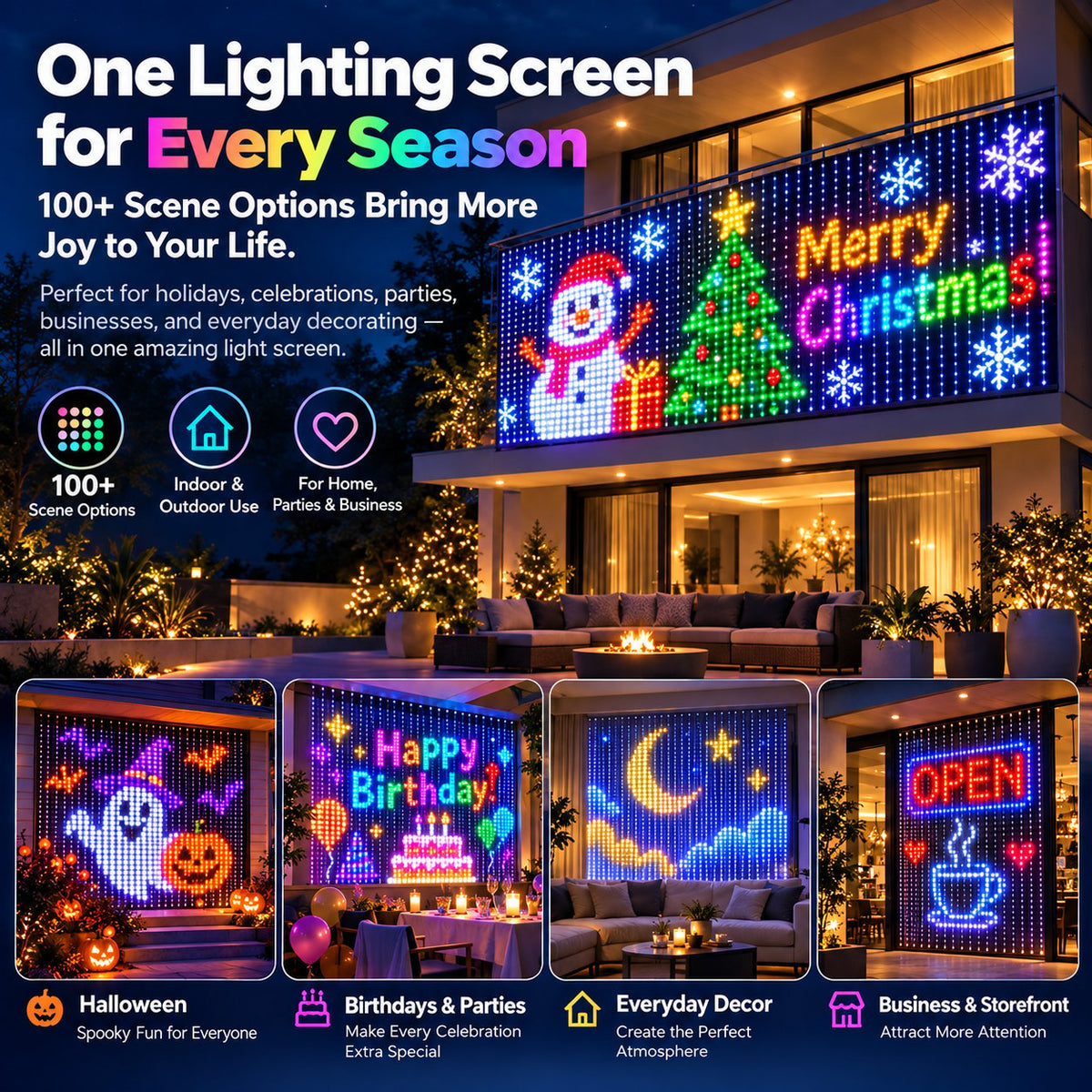 ✨ Turn Your Balcony Into A Giant LED Light Show! 🎄 Smart 400 LEDs Animated Mesh Screen 🎆📱