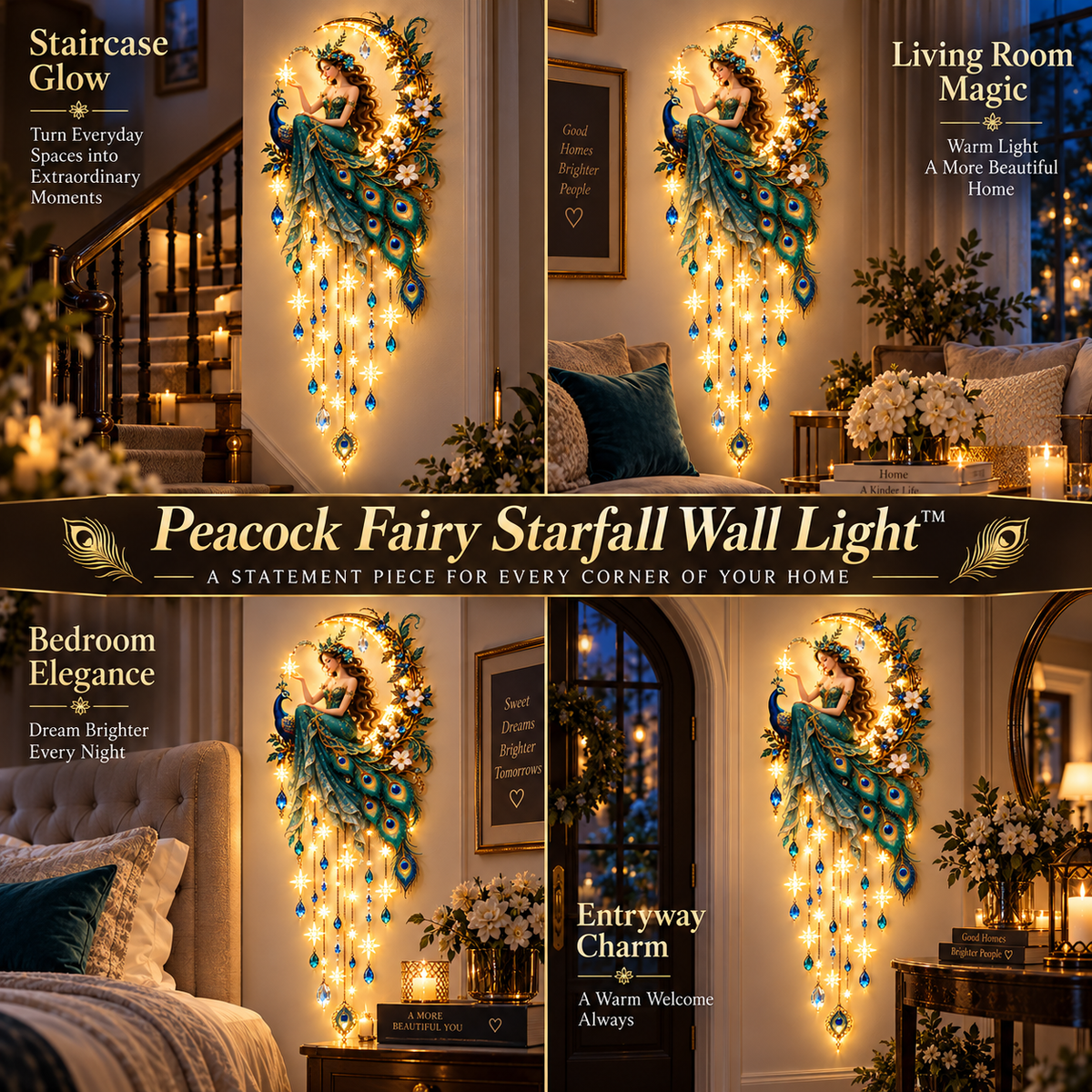 🦚✨Last Day 49% Peacock Fairy Starfall Wall Light™ – Elegant Lighted Wall Decor