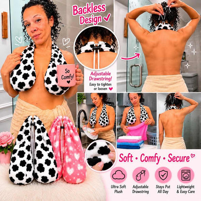 🔥 The Viral Titty Towel 👙 Hands-Free Adjustable Shower Towel Bra for Women | Ultra Soft Plush & Moisture Absorbing