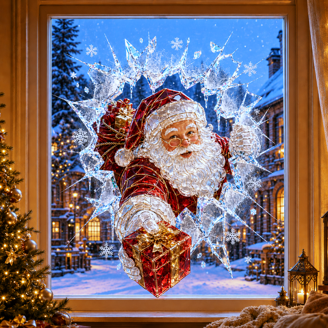 🔥Limited time 70% OFF -✨🎄Crystal Christmas Break-In Window Decal — 3D Shattered-Glass Holiday Window Decoration