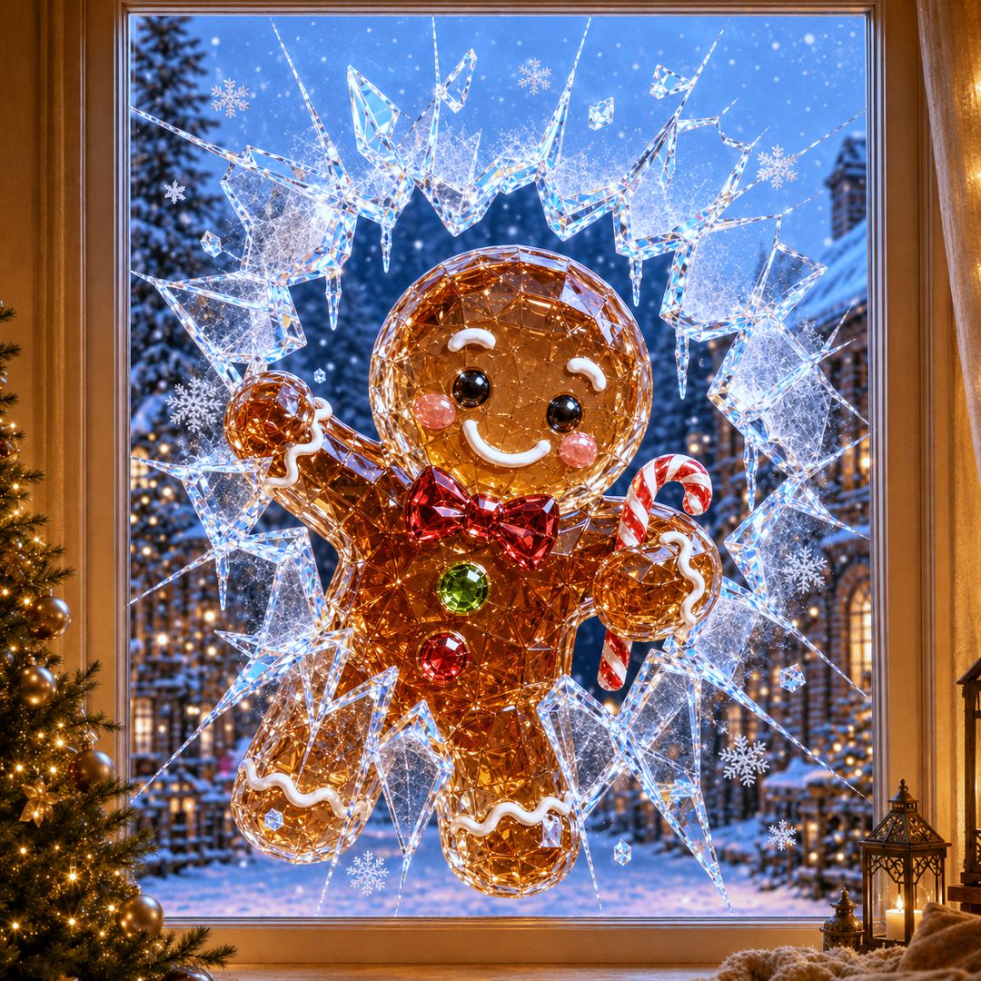 🔥Limited time 70% OFF -✨🎄Crystal Christmas Break-In Window Decal — 3D Shattered-Glass Holiday Window Decoration