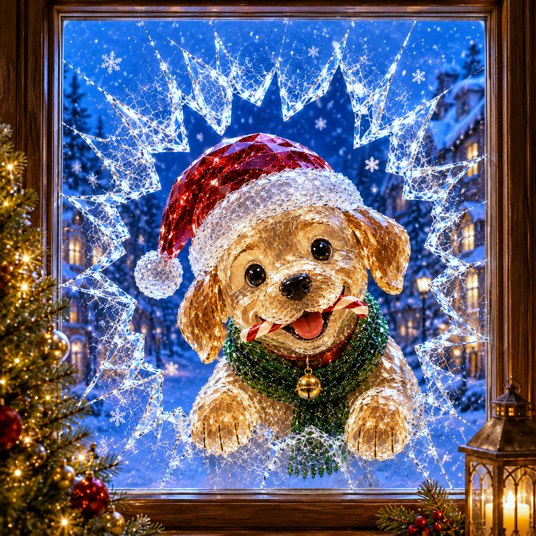 🔥Limited time 70% OFF -✨🎄Crystal Christmas Break-In Window Decal — 3D Shattered-Glass Holiday Window Decoration