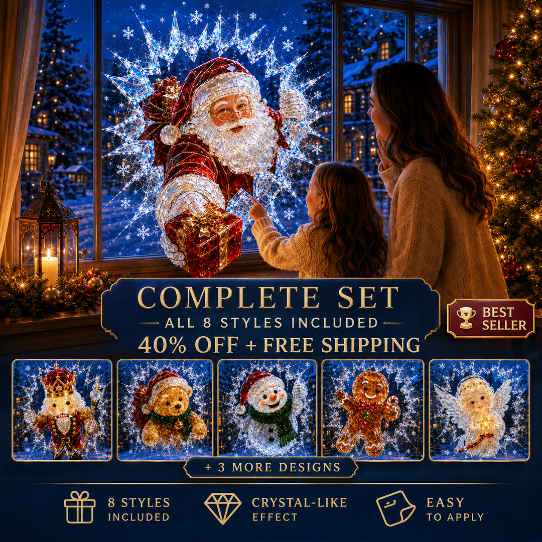 🔥Limited time 70% OFF -✨🎄Crystal Christmas Break-In Window Decal — 3D Shattered-Glass Holiday Window Decoration