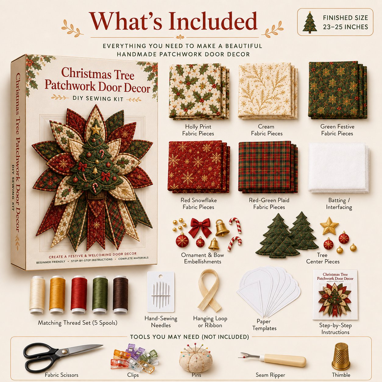 🎄Beginner-Friendly Oversized Christmas Character Quilted Door Hanger Sewing Kit | Complete Kit with All Tools & Step-by-Step Guide Included 💕