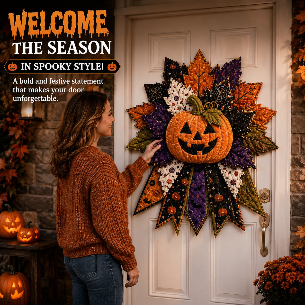 🔥Last Day 49% OFF - 🎃DIY Quilted Halloween Pumpkin Door Hanger Kit(📦Buy 2 Free Shipping)
