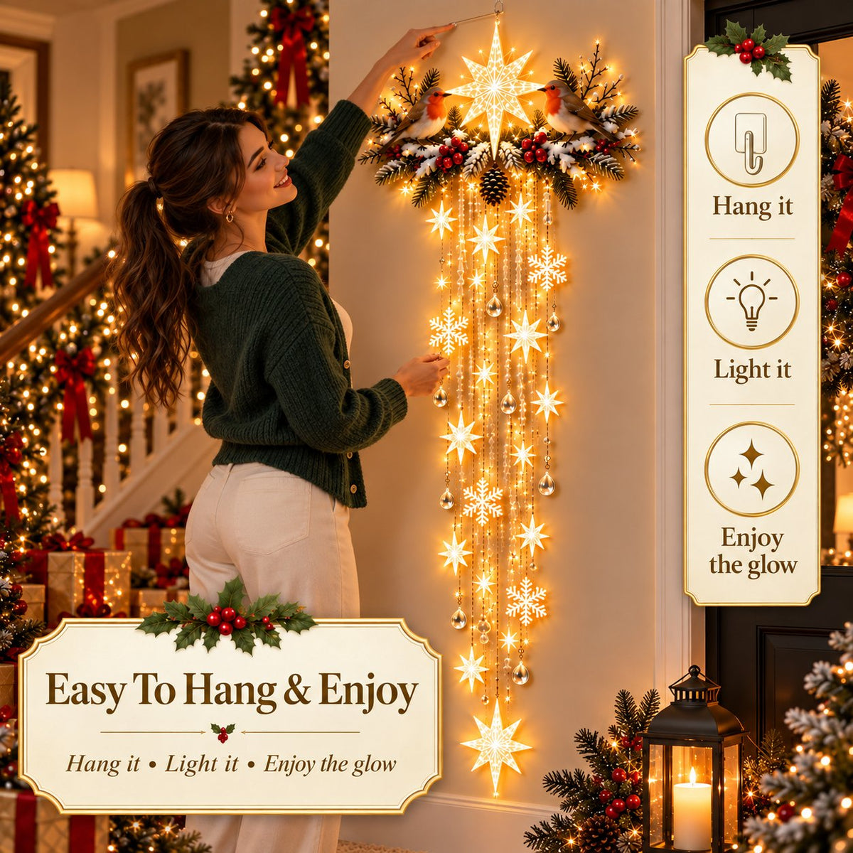 ✨ Christmas Robin Starfall Wall Light – Cozy Winter Holiday Decor 🎄