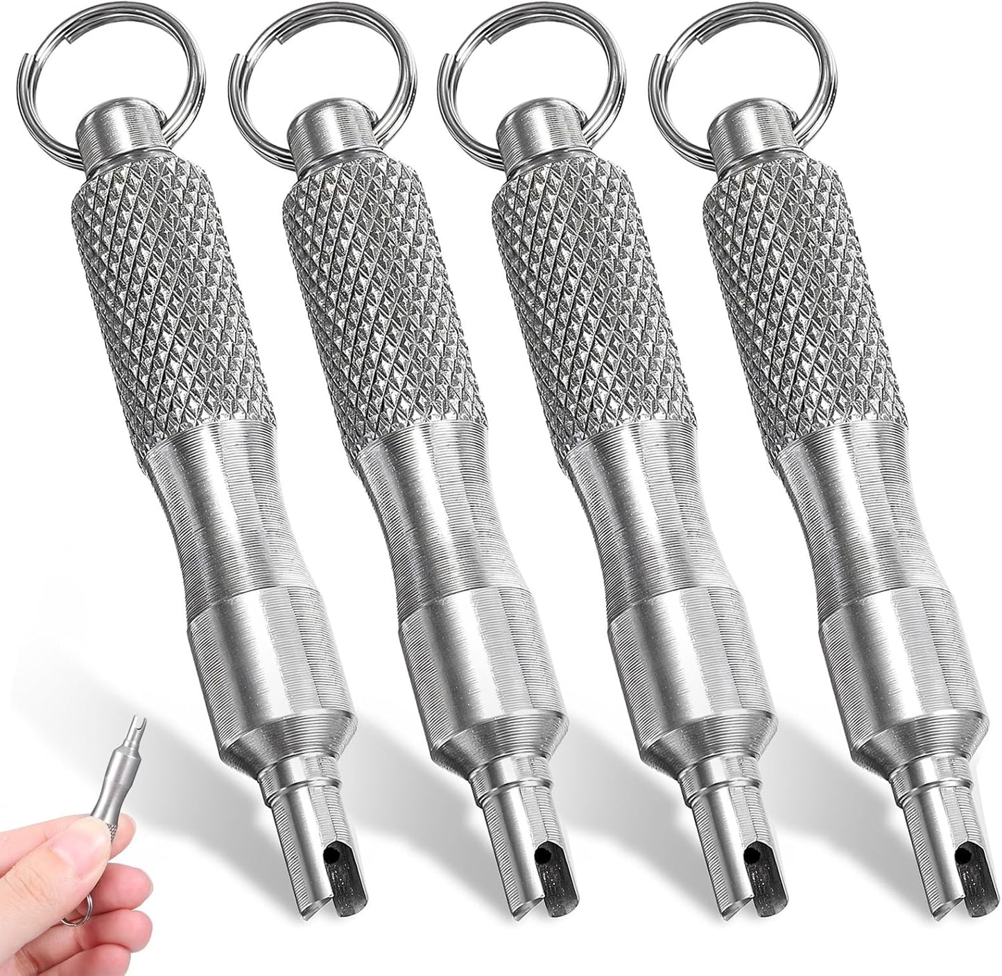 🔧 4-Pack Stainless Steel Valve Core Removal Tool | Portable Keychain Tire Repair Kit