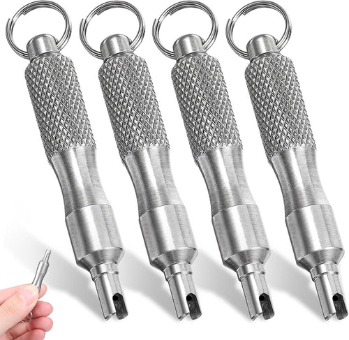 🔧 4-Pack Stainless Steel Valve Core Removal Tool | Portable Keychain Tire Repair Kit