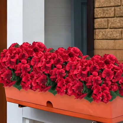 8 Bundles UV Resistant Artificial Geraniums – Outdoor Red Faux Flowers for Patio, Garden & Home Decor