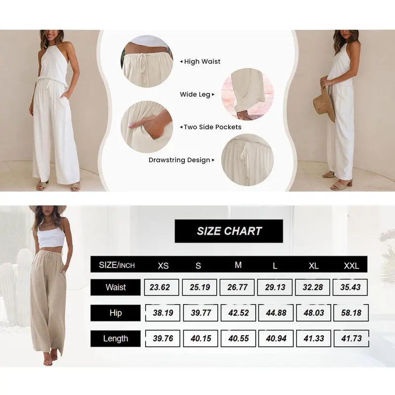 2026 SummerVibes-Women's Cotton Linen Summer Palazzo Pants Flowy Wide Leg Beach Trousers