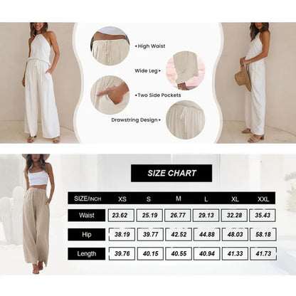 2026 SummerVibes-Women's Cotton Linen Summer Palazzo Pants Flowy Wide Leg Beach Trousers